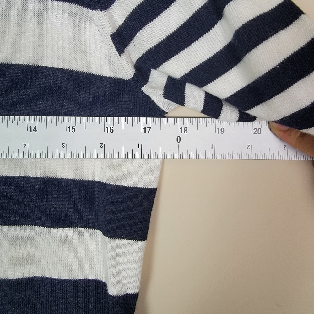 Anne Klein White Navy Striped 3/4 sleeve Top Sz Large - Picture 6 of 10
